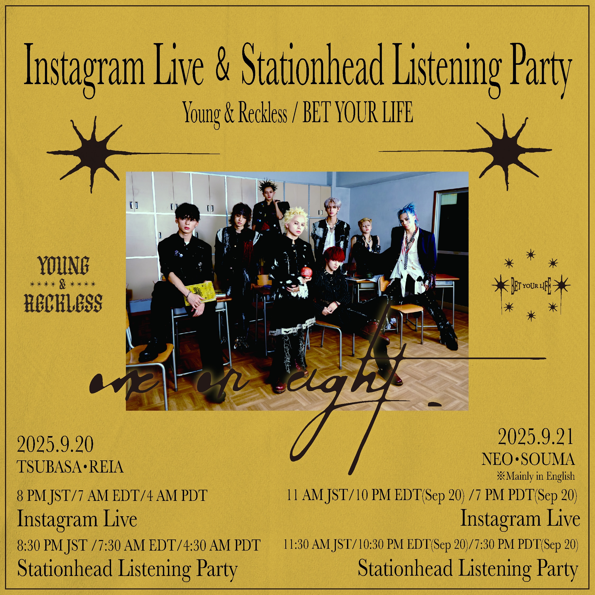 eaJ / Jae laughing in insomnia サイン入りポスター Young & Reckless / BET YOUR LIFE」記念Instagram Live配信