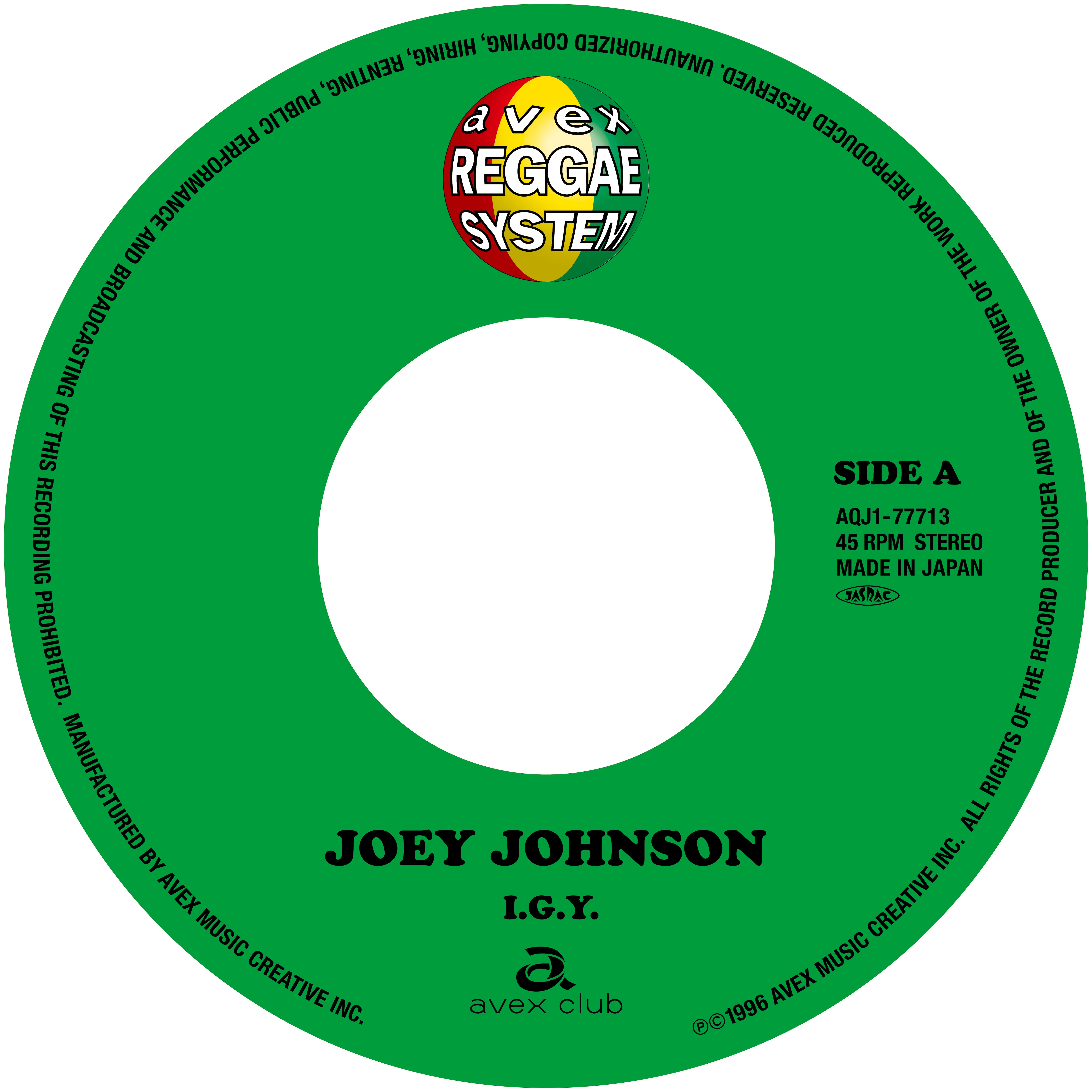 【JOEY JOHNSON】I.G.Y. / RIGHT HERE WAITING （アナログレコード）