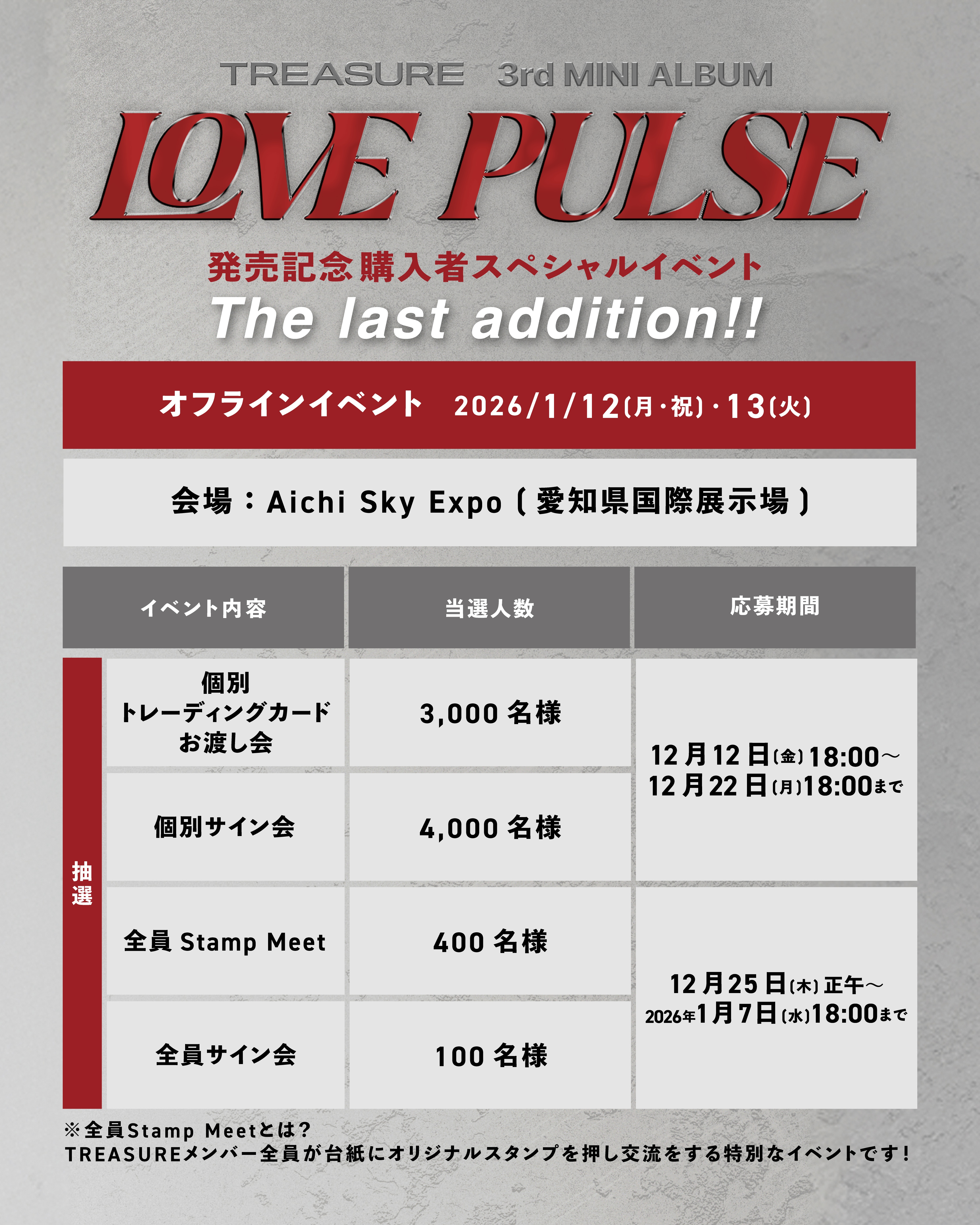 「TREASURE 3rd MINI ALBUM [LOVE PULSE]」リリース記念オフラインイベント
The last addition！！